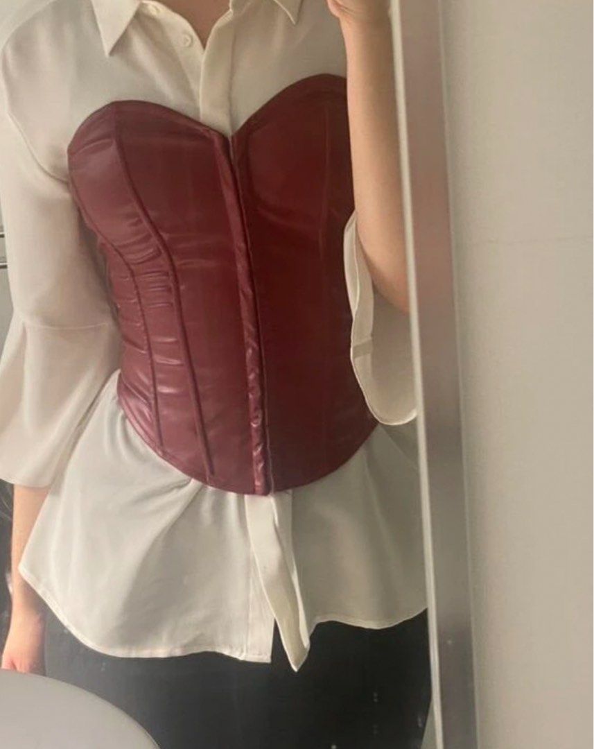 Shein burgundy PU leather top (Category: Blouses) located in Manila. Submitted by mokeybizz (Listing ID 1372688881, Image 2). Description: Used once Size med Can fit small-med .