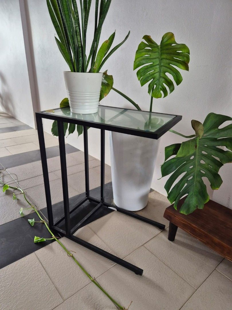 Side Table (Category: Outdoor Furniture) located in Singapore. Submitted by u_siddharth (Listing ID 1372793530, Image 1). Description: Side Table (Glass+Metal) Height: 55 cm Width: 35 cm Length: 55 cm.
