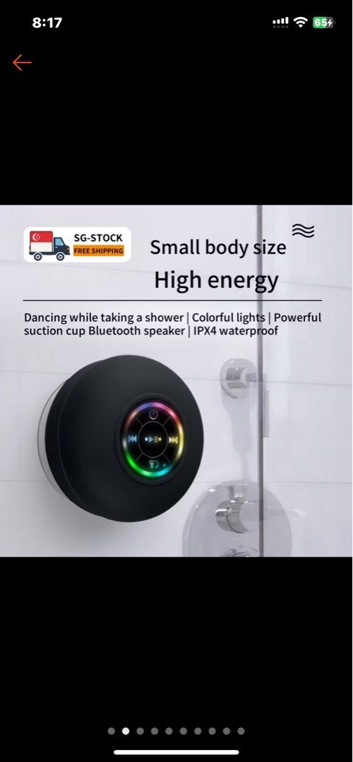 Large suction cup waterproof Bluetooth speaker light emitting waterproof bathroom Bluetooth speaker Bluetooth speaker (Category: Soundbars, Speakers & Amplifiers) located in Singapore. Submitted by theuniversalmart_sg (Listing ID 1372792799, Image 1). Description: 🔥 Must read 🔥 Cheaper and better than others FREE reliable doorstep delivery Brand new Refund will be provided immediately if unsatisfied Meet up will charge $2.00 extra. $22.00 for 1