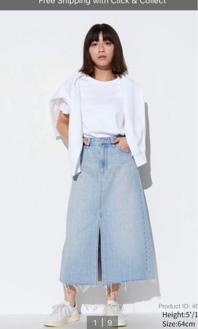Uniqlo Denim Skirt (Category: Skirts) located in Manila. Submitted by kiaminno (Listing ID 1372803370, Image 1). Description: used once bought for 1990 rfs: outgrown .