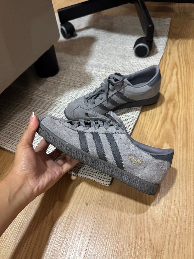 Adidas Stadt Triple Grey Gold (Category: Sneakers) located in Mandaluyong City. Submitted by deguitokass (Listing ID 1377941023, Image 1). Description: rfs: don’t reach out for this pair can pass as brand new! got this in abc mart in japan last oct 2024 but i literally used it twice no box & receipt but money back if proven fake.