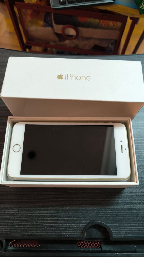 (Category: iPhone 6 Series) located in Singapore. Submitted by aldrich76 (Listing ID 1377806993, Image 1). Description: Selling a used Apple iPhone 6 Plus in gold. Comes with original box, earphones, and a black phone case. The phone is in good working condition. Had its battery replaced with a top rated one, usually can last few weeks when phone is idle. Minor cosmetic wear and tear is visible. Display shows 2 streaks when screen is displaying w