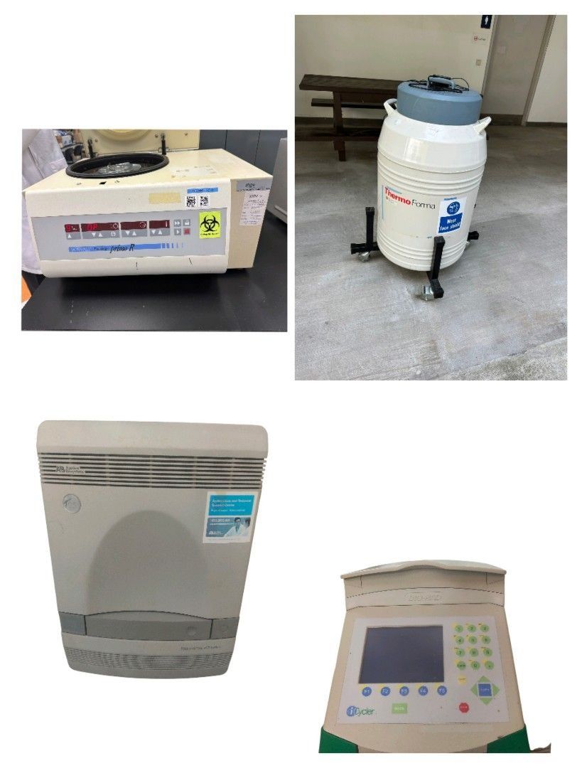 Applied Biosystems 7300 PCR System/Bio Rad iCycler 96/ Sorvall Primo R Centrifuge/ Thermo Forma Cryogenic Tank for sale from $450 each (Category: Office & Business Technology) located in Singapore. Submitted by antique_vintage_asia (Listing ID 1377785690, Image 1). Description: Can be powered on but no further testing has been done AAR 2704-Thermo Forma 1017 Cryogenic Tank -$650 each AAR 2705-Bio Rad iCycler 96 $450 each AAR 2706-AB Biosystems 73