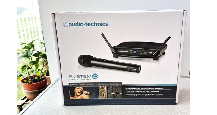 Audio Technica ATW1102 Wireless Handheld Microphone System (Category: Microphones) located in Singapore. Submitted by chonggenie888 (Listing ID 1377824785, Image 1). Description: Operating in the 2.4 GHz range, far from TV and DTV interference, System 10 offers extremely easy operation and instantaneous channel selection. Up to eight channels may be used together without any frequency coordination problems or group selection issues. System 10 rec