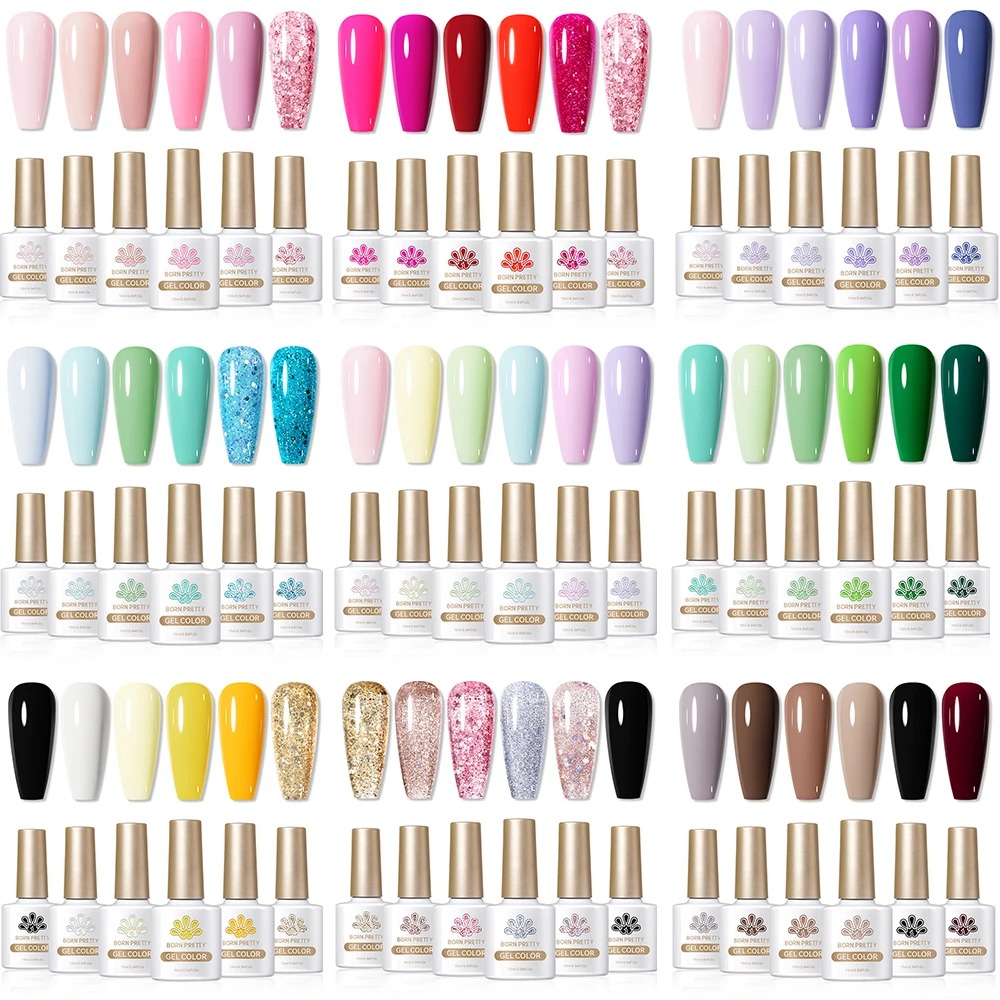 BORN PRETTY Gel Nail Polish Set of 6 Colors Classic Black White Gel