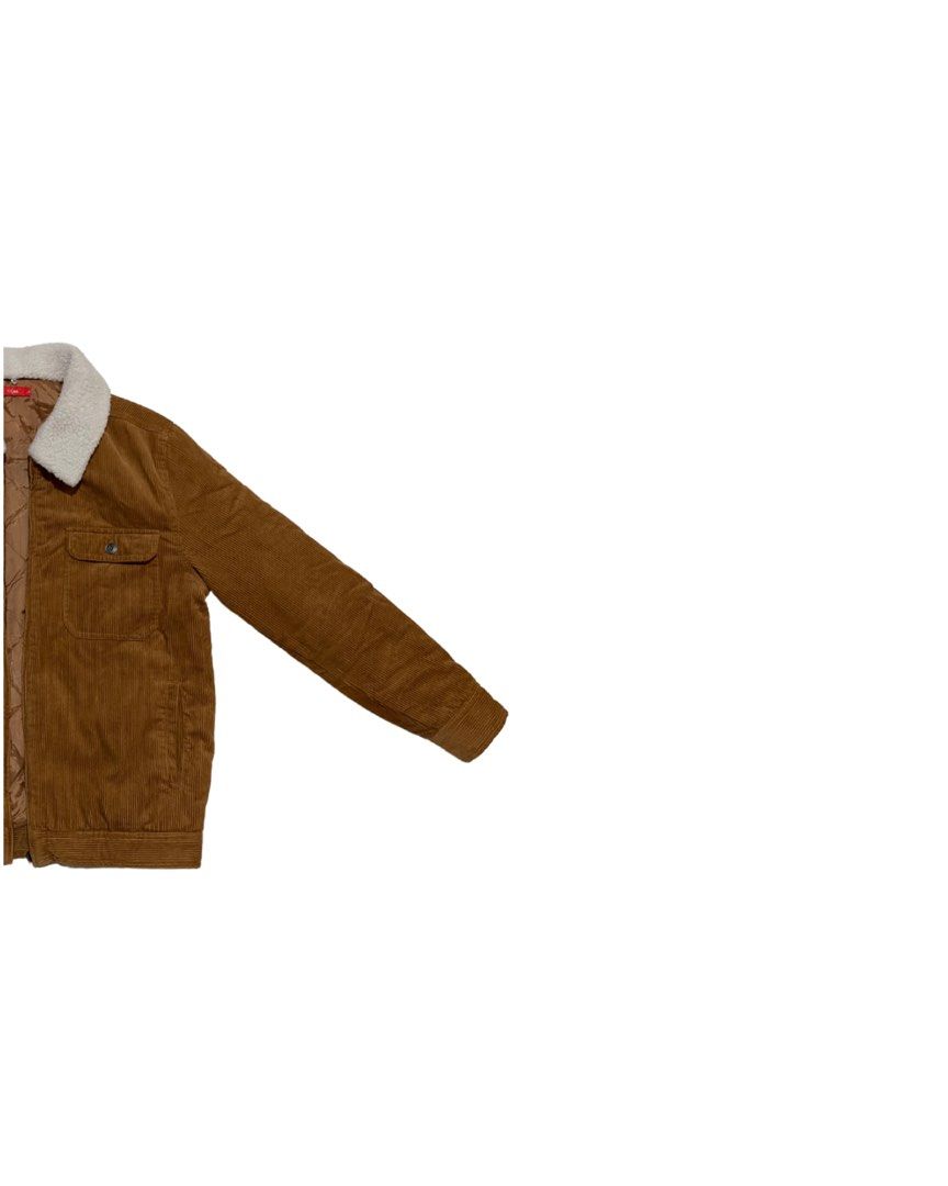 Camel Corduroy Sherpa Trucker Jacket (Category: Coats, Jackets and Outerwear) located in Koronadal. Submitted by jeankeeper (Listing ID 1377938493, Image 3). Description: Camel Color 10/10 color rate 21- W 28- L Zipper type /detachable fleece collar No Issue! (Once lng nagamit) (not thrift) Can do aspack (nego).