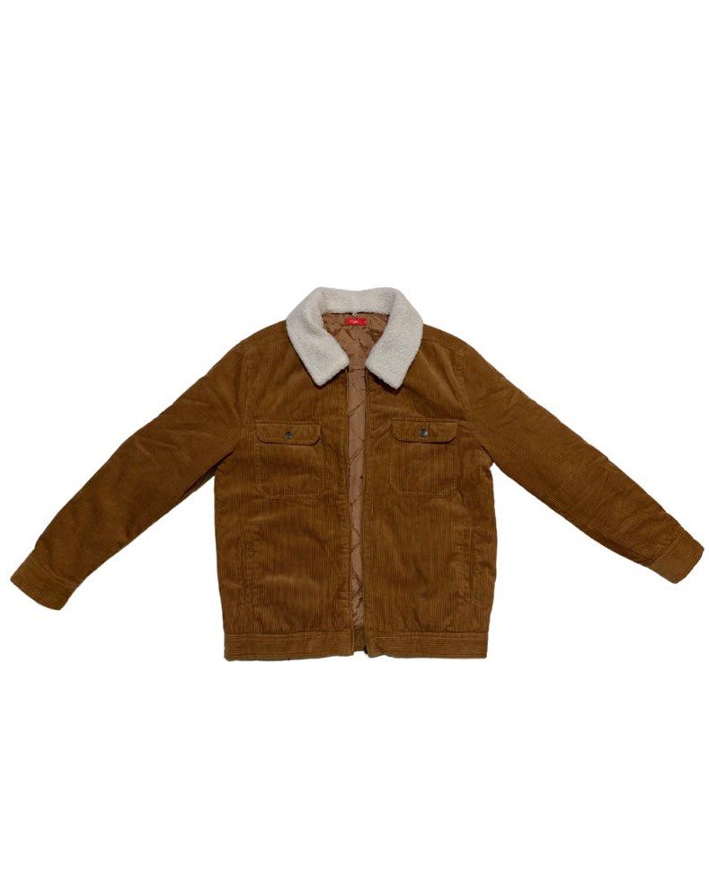 Camel Corduroy Sherpa Trucker Jacket (Category: Coats, Jackets and Outerwear) located in Koronadal. Submitted by jeankeeper (Listing ID 1377938493, Image 1). Description: Camel Color 10/10 color rate 21- W 28- L Zipper type /detachable fleece collar No Issue! (Once lng nagamit) (not thrift) Can do aspack (nego).