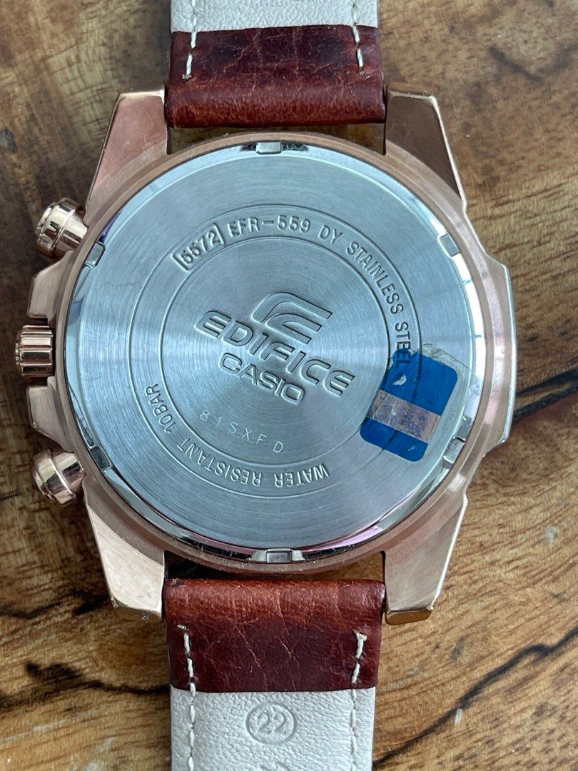 Casio Edifice Men’s Watch (Category: Men's Watches) located in Quezon City. Submitted by 30somethingtreasures (Listing ID 1377791447, Image 2). Description: Casio Edifice Men’s Watch Black Leather WR 100M (with aftermarket brown leather strap) Stainless Steel Rose Gold case 100M WR Barely used. Switched to Apple Watch Watch only I have many more watches for sale. Check out my profile.