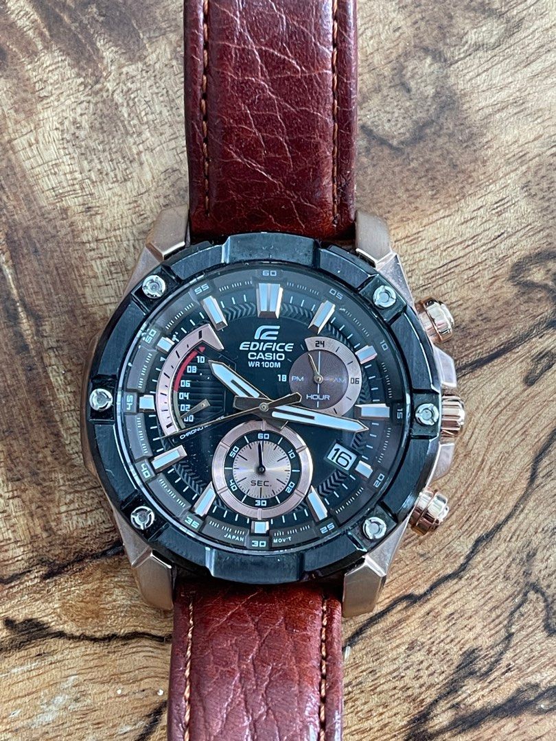 Casio Edifice Men’s Watch (Category: Men's Watches) located in Quezon City. Submitted by 30somethingtreasures (Listing ID 1377791447, Image 1). Description: Casio Edifice Men’s Watch Black Leather WR 100M (with aftermarket brown leather strap) Stainless Steel Rose Gold case 100M WR Barely used. Switched to Apple Watch Watch only I have many more watches for sale. Check out my profile.