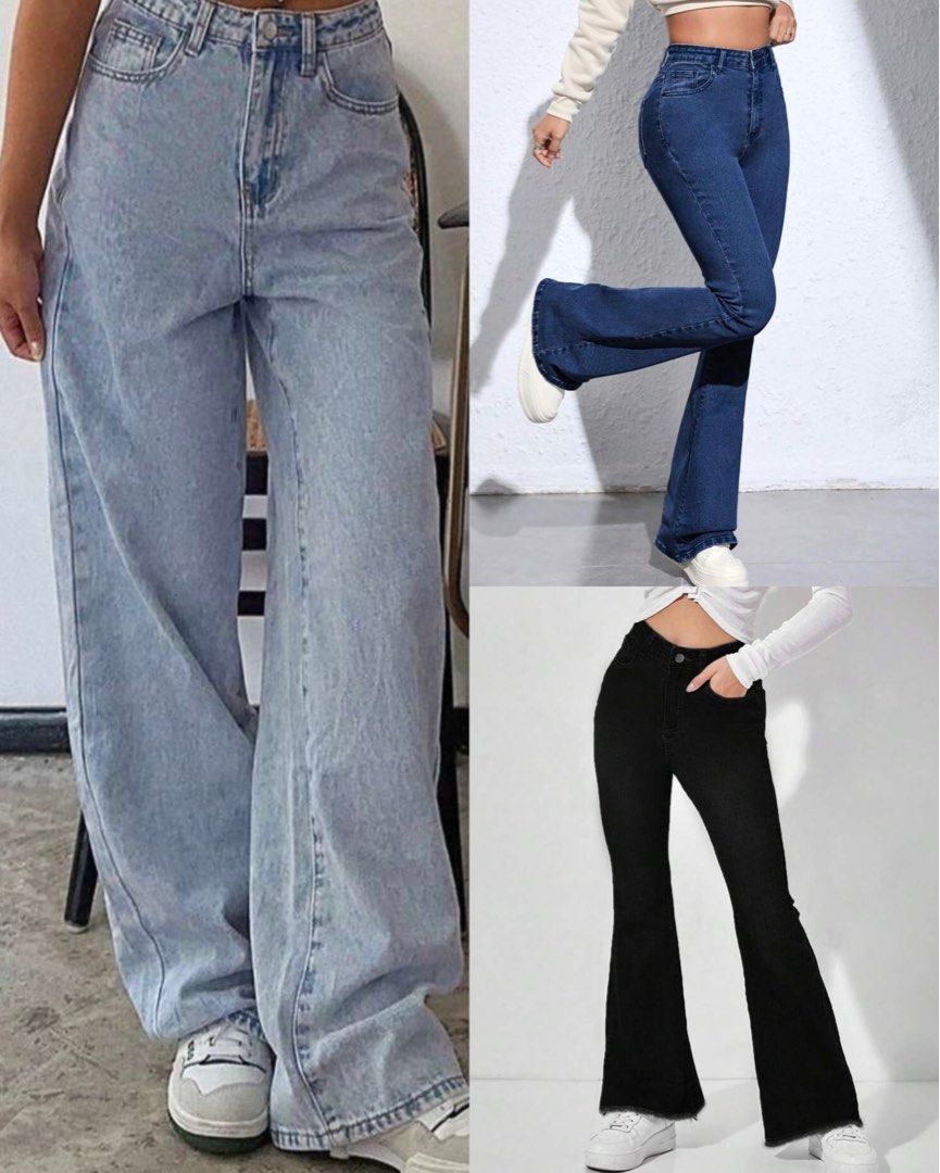 Denim Pants Wide and Flare Jeans Set (Category: Jeans) located in Las Pinas. Submitted by henlins (Listing ID 1377808875, Image 1). Description: Denim Wide and Flare Jeans Set This set includes: (1) Black High Waist Flare Denim Jeans (1) Dark Was High Waist Flare Denim Jeans (1) Light Wash High Waist Wide Denim Jeans All are size MEDIUM on their tags, but the jeans can fit sizes small to medium. Good quality and comfortable to wear. Original pric