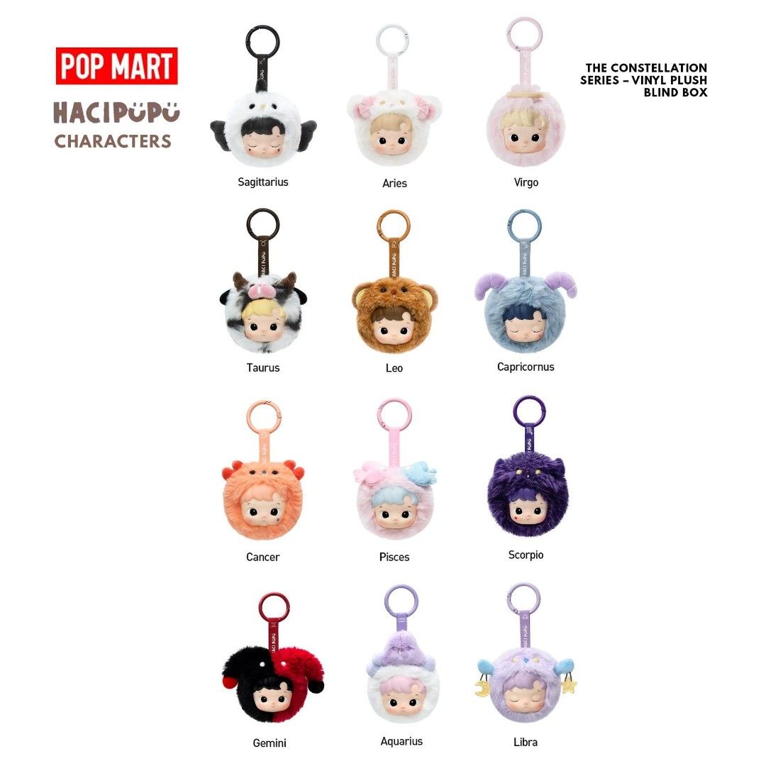 Hacipupu Constellation (Category: Designer & Blind Box Toys) located in Plaridel. Submitted by _bbbfamous (Listing ID 1376135094, Image 1). Description: Bnew, opened box sealed foil Still available: Sagittarius Capricornus Cancer Aquarius.