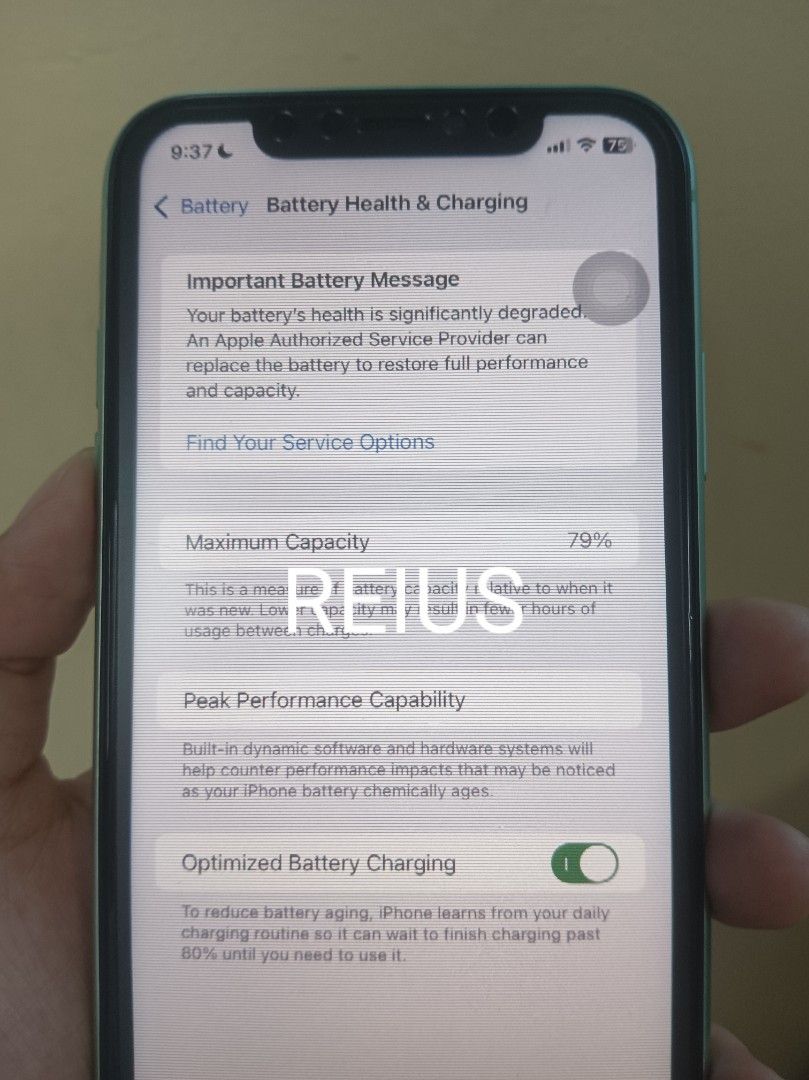 IPHONE 11 128gb MINT GREEN (Category: iPhone 11 Series) located in Nabua. Submitted by rei.used (Listing ID 1377879607, Image 3). Description: For Sale! IPHONE 11 - 128GB, Mint Green ❗Honest Issue: LCD is already replaced, Screen display has glitch and lines (See photos), Face ID not working❗ - Overall Phone Condition: 7/10 - Battery Health 79% (can last about straight 5 hours of use pa rin naman) - Inclusion: w/ free cases - NO CHARGER INCLUDED,