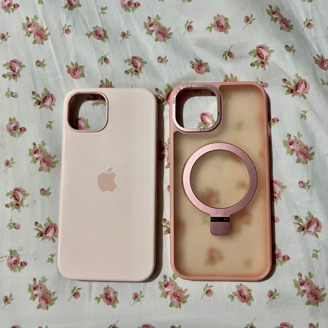 Pink Iphone 13 case bundle (Category: Cases & Sleeves) located in Manila. Submitted by babydollfawn (Listing ID 1377876551, Image 1). Description: - may flaw lang sa light pink case but not that noticeable - magsafe ! - both na for ₱400 (bought the second case for ₱600 and haven’t even used it 🥹).