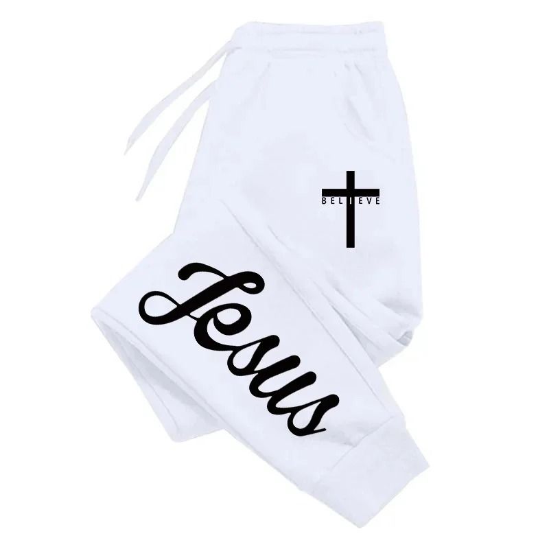Jesus Cross Men's Sweatpants Solid Color Drawstring Long Pants Male All