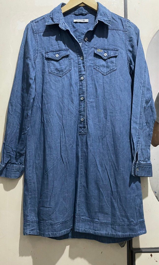 Lacoste Denim Dress, Fesyen Wanita, Pakaian Wanita, Gaun & Rok di Carousell