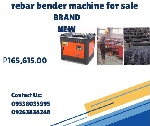 rebar bender machine for sale (Category: Industrial Equipment) located in Caloocan City. Submitted by liezelmonl80299 (Listing ID 1377768301, Image 1). Description: CNC:YES Motor: 7.5KW Weight: 400KG Speed: 5-10 r/min Round steel: 6-50mm Thread steel: 6-45mm Voltage:3-phase 380V Dimension: 980*890*880mm.