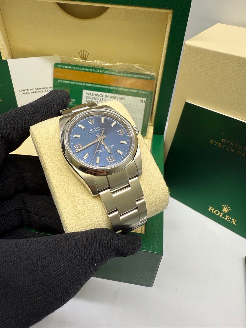 Rolex Oyster Perpeutal Airking (Category: Luxury Watches) located in Makati City. Submitted by itsyourwatches (Listing ID 1377779483, Image 1). Description: Price :P390,000 Model :Airking Reference No. :114200 Year :2016 Caliber :3130 Movement :Automatic Dial :Blue, Indices Numerals Case :34mm, Steel Bezel :Steel Bracelet :Oyster, Steel Box :Yes Papers :Yes.