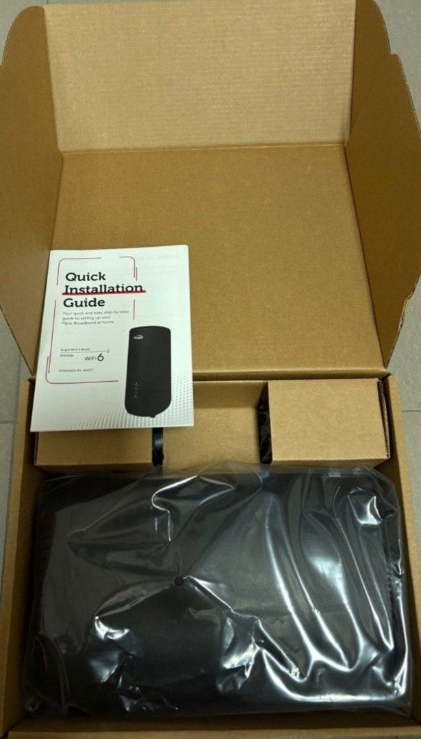 Singtel Wi-Fi 6 Router - Brand New (Category: Networking) located in Singapore. Submitted by hotshot (Listing ID 1377924025, Image 2). Description: - Brand new Singtel Wi-Fi 6 Router - Unopened box - Includes quick installation guide - Experience faster speeds - Improved home connectivity - Powered by Singtel Wi-Fi 6.