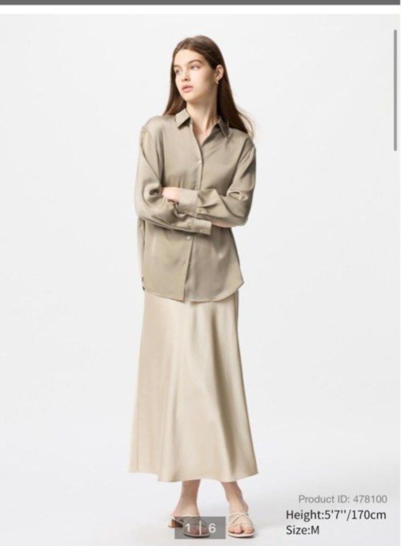 Uniqlo Satin Slip Skirt in Natural (S) (Category: Announcements) located in Singapore. Submitted by lelongfyfo (Listing ID 1377932017, Image 2). Description: OOS on site.