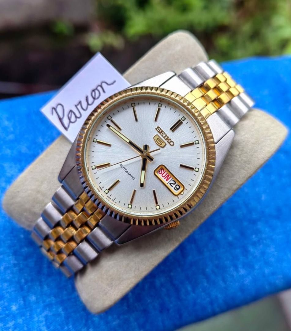 Very RARE Seiko 5 SNXJ90 President White Dial Two Tone 