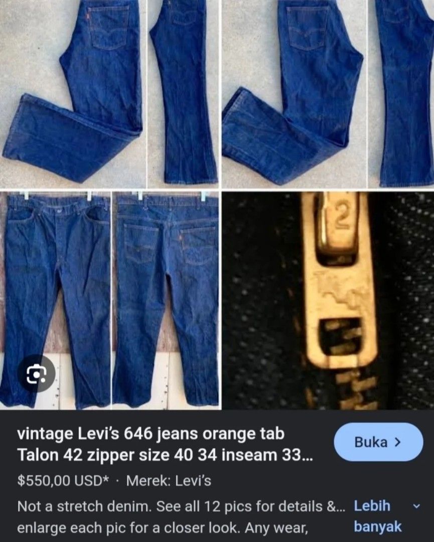 Vintage 70's Levi's 646 Orange Tab Bell Buttom Flare Denim Talon
