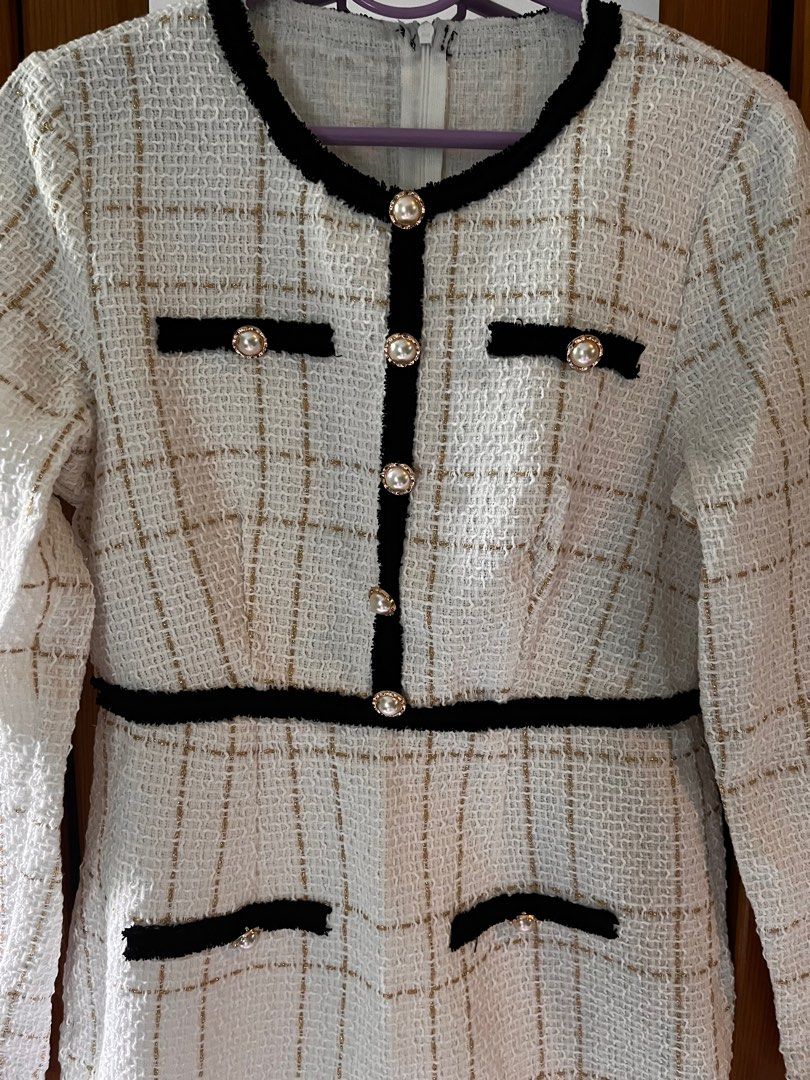 White Tweed Dress (Category: Dresses) located in Quezon City. Submitted by acjignacio (Listing ID 1377888226, Image 2). Description: Brand: shein Size: small on tag No inner lining Washed but never worn No flaws Rfs: decluttering.