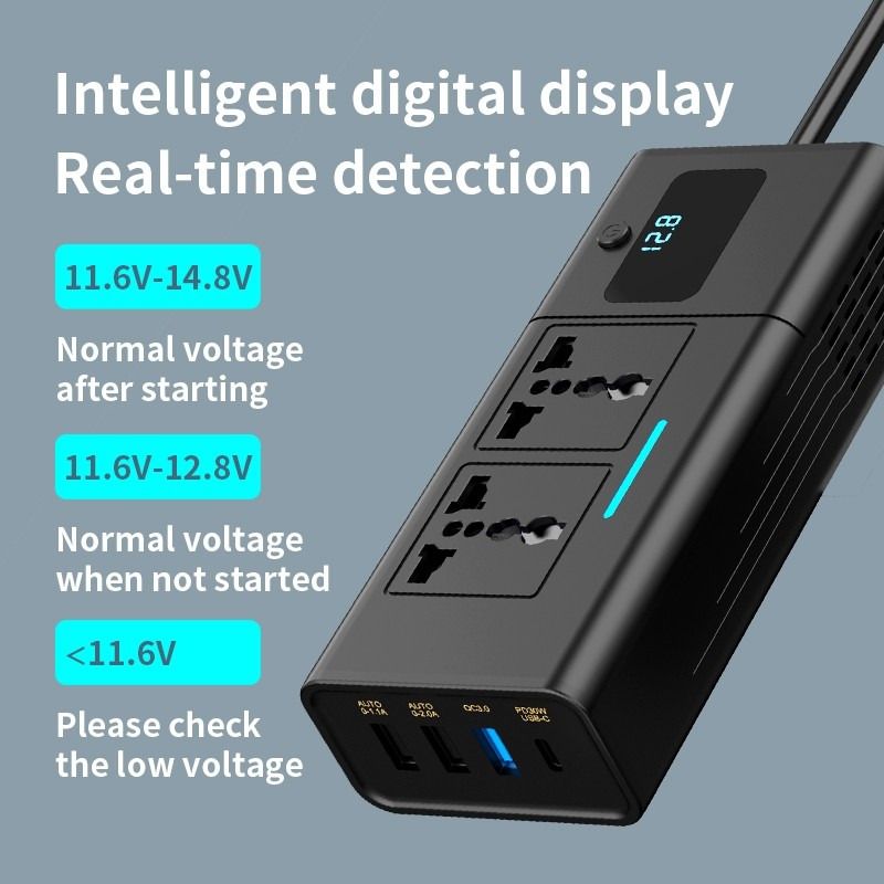 200W Car Power Inverter 12V to 220-240V AC Universal Socket USB-C USB-A QC3.0 PD Fast Charge with Digital Display63208333143169112
