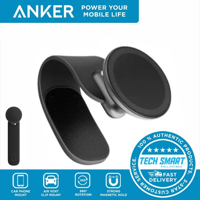 Anker Nano Foldable Universal Magnetic Car Mount (Category: Mounts & Holders) located in Las Pinas. Submitted by techsmartph (Listing ID 1372983091, Image 1). Description: * The Anker Nano Universal Magnetic Car Mount is a compact and convenient solution for securely holding your smartphone while driving. It uses strong magnets to keep your phone in place, even on rough or bumpy roads. The mount is designed to attach to your car’s air vent, makin