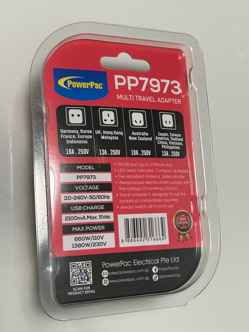 BNIB SALE!! Universal Travel Adapter + USB Smart Charger – Multi Sockets & Plugs, Neon LED, PP797363208333043457111
