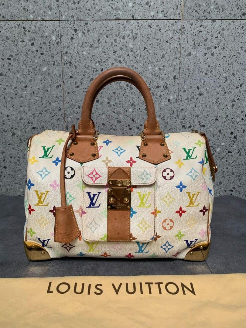 Fast Sale Reprice Again Drop Price Good Deal, Preloved, AUTHENTIC LV  Speedy Multicolor White, With dustbag, •Nett, •Exclude ongkir