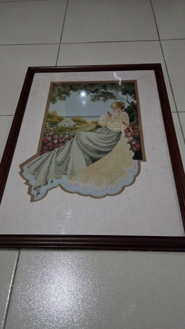 Framed Cross-Stitch LADY IN TREE (Category: Frames & Pictures) located in Manila. Submitted by gelorazon (Listing ID 1372961341, Image 2). Description: Selling this pre-loved artwork. ✅First-Owner ✅Framed no dents and scratches on the frame ✅46" x 61" ✅Smooth glass finish in front ❎With visible dirt inside but not that noticeable Slightly negotiable Buyer to book rider for shipping..