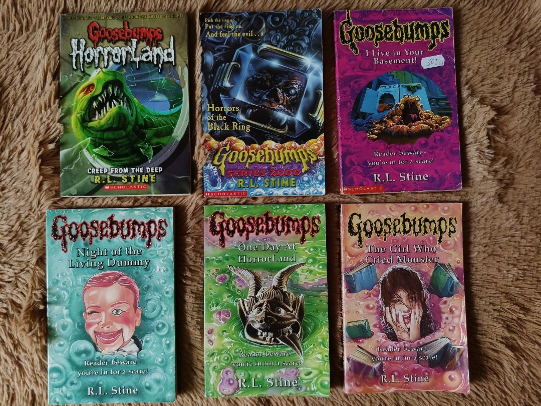 Goosebumps books (paperback) (Category: Storybooks) located in Las Pinas. Submitted by prelovedreads1 (Listing ID 1358994313, Image 2). Description: Goosebumps by RL Stine for P150 each! 1. The Curse of the Mummy's Tomb 2. The Ghost Next Door 3. Night of the Living Dummy 4. Attack of the Graveyard Ghouls 5. The Hunted Mask 6. Ten Spooky Stories 7. Horrorland 8. Horrors at the Black Ring - SOLD 9. I live in your Basement 10. Night of the Living Du