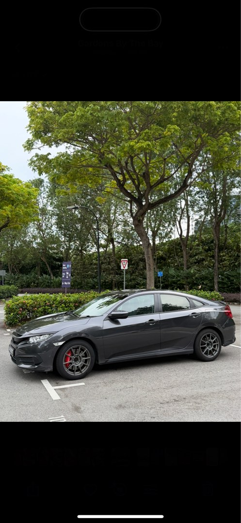 Honda Civic 1.6 i-VTEC (A) (Category: Used Cars) located in Singapore. Submitted by artkit (Listing ID 1372866887, Image 1). Description: 2018 Honda Civic 1.6A VTi Low Mileage 3 years remaining. Vehicle details: Engine - 1.6 L i VTEC Transmission - CVT automatic Exterior - dark grey Interior - clean, well maintained leather seats Condition - accident free, non-smoker driver, always parked under MSPC Add on: New 17 inch SSR rims and Yokohama tyres