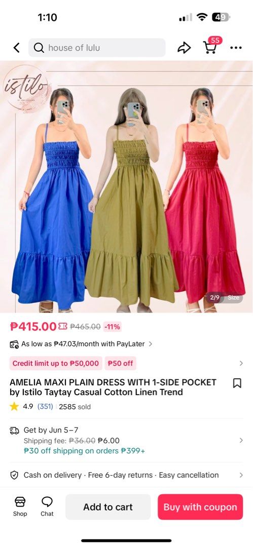 Maxi Dress in Olive Green (Category: Dresses) located in Malabon City. Submitted by gika. (Listing ID 1372903632, Image 3). Description: Used once No damages See screenshot images for original store and SIZE CHART.