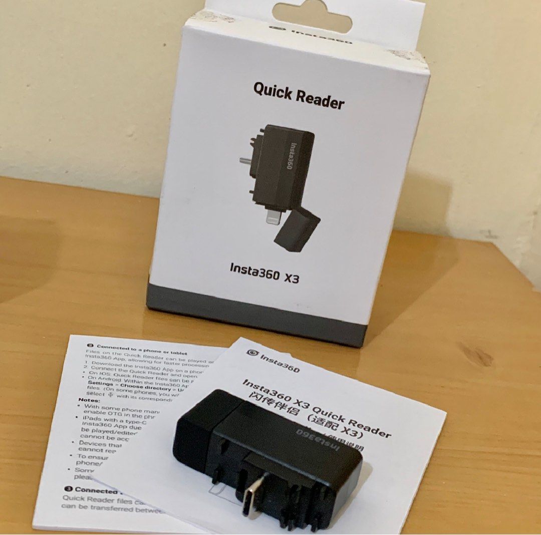 Quick Reader for Insta360 X3 Action Camera (w box) (Category: Other Photography Accessories) located in San Fernando. Submitted by ducklutter (Listing ID 1373037861, Image 2). Description: Excellent working MINT condition Used a few times for mobile editing RFS: Sold my X3 already - SD memory card reader - Plug-and-play standalone storage module. Transfer files without needing to use WiFi. - Enables direct connection to your phone, significantly 