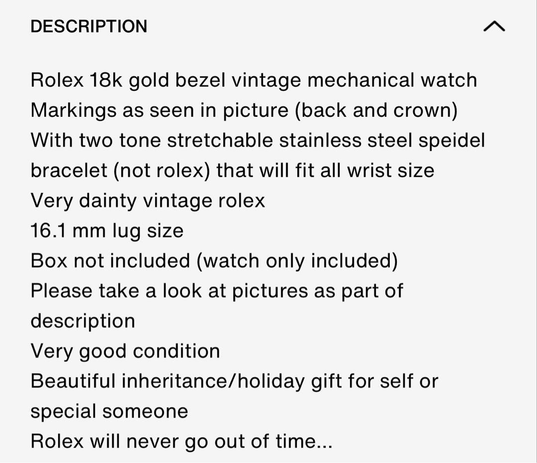 Rolex 18k vintage (Category: Luxury Watches) located in Manila. Submitted by tinkarci (Listing ID 1372985903, Image 2). Description: Please see pictures as part of description 18k gold bezel rolex vintage manual winding Band not original rolex box not included.