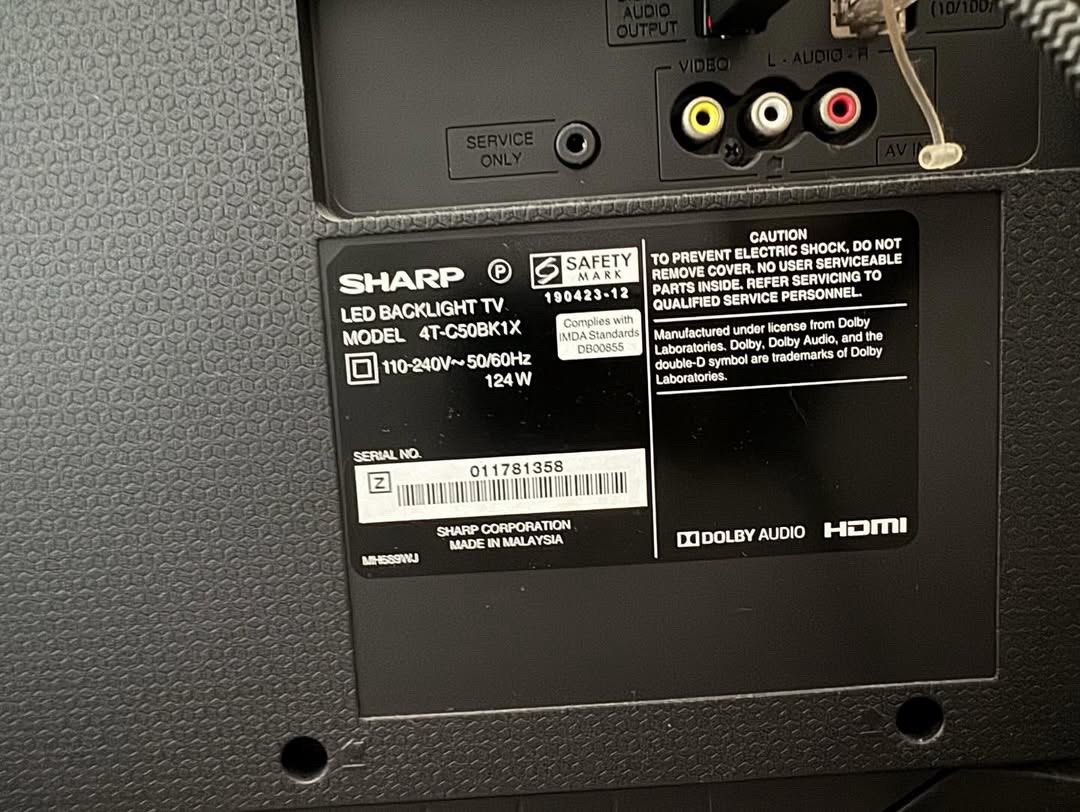 SHARP TV (Category: TV) located in Singapore. Submitted by loveandbuy (Listing ID 1372914129, Image 2). Description: Lightly used no nego not for fussy cash and carry .