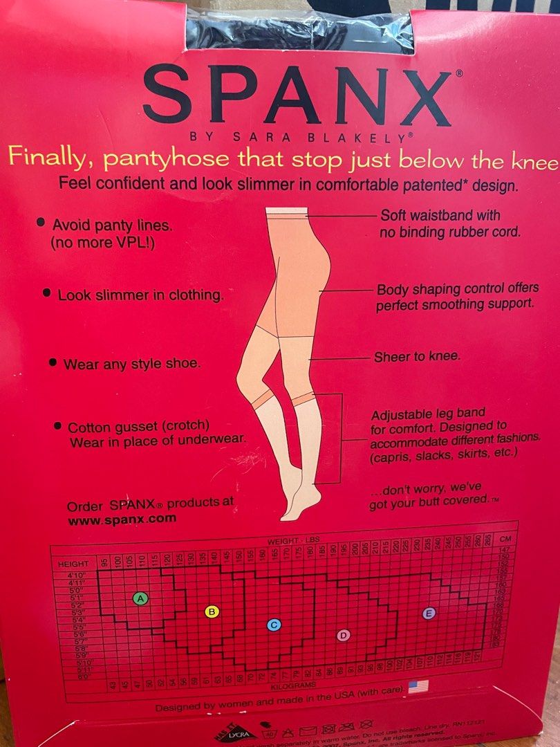 SPANX Footless Shapewear Pantyhose | Tummy Control Body Slimming USA Original (Category: Undergarments & Loungewear) located in Manila. Submitted by bessmarvin (Listing ID 1372888267, Image 2). Description: By Sara Blakely original- 3 pairs available-spice, black, nude. Size B pls refer to table of sizing for reference. Price is each. ✨ Bess Marvin Curated Finds ✨ One of the world's most trusted shapewear brands. This authentic SPANX Footless Bod