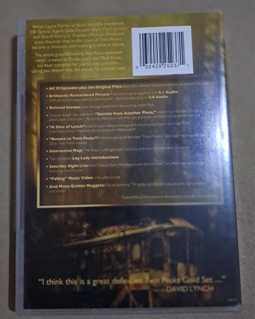 Twin Peaks Definitive Gold Box Edition DVD (Category: CDs & DVDs) located in Batangas. Submitted by lilyiana2297 (Listing ID 1373006754, Image 2). Description: -Like brand new(only used once), the complete Twin Peaks series Definitive Gold Box Edition DVD. -Region 1.