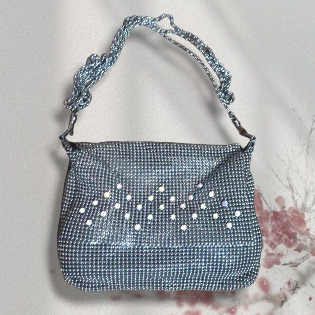 Whiting & Davis Vintage Metal Mesh (Category: Purses & Pouches) located in Manila. Submitted by ajbagsforsale (Listing ID 1372951212, Image 1). Description: Rhinestone Evening Bag SECOND HAND Good as new No Issues From Japan 3rd pic for size comparison.
