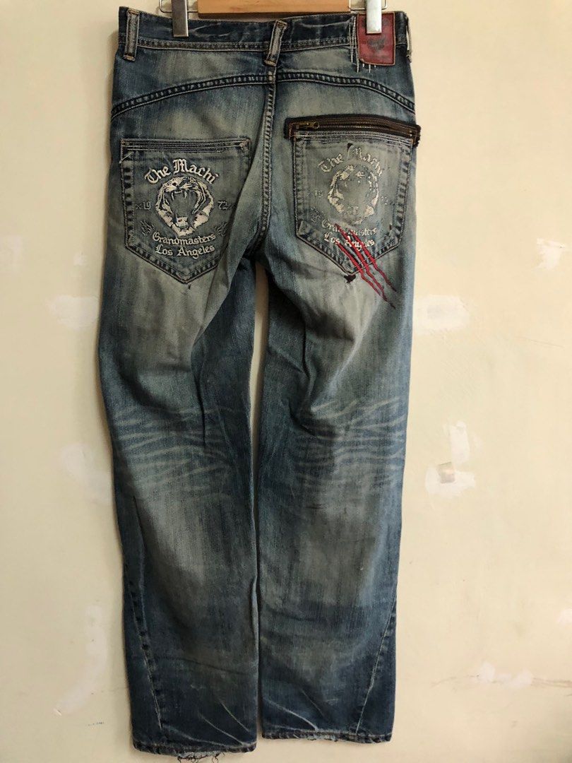 5th Street X Machi 麻吉品牌做舊刷白破壞車繡牛仔褲W32/L33 inches