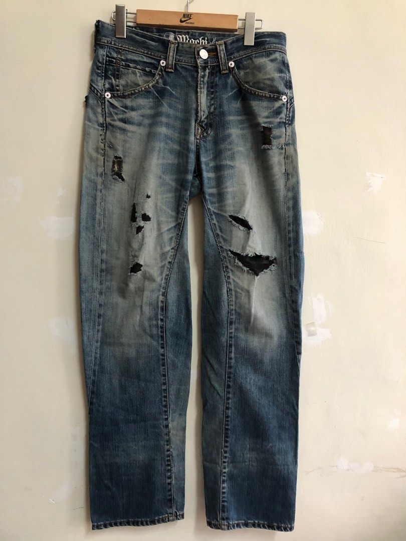 5th Street X Machi 麻吉品牌做舊刷白破壞車繡牛仔褲W32/L33 inches