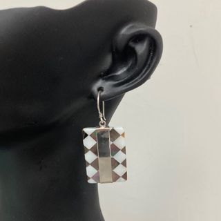 海外搜回 70年代art deco 風格純銀925手工馬賽克方型純銀925耳環64241448626434110