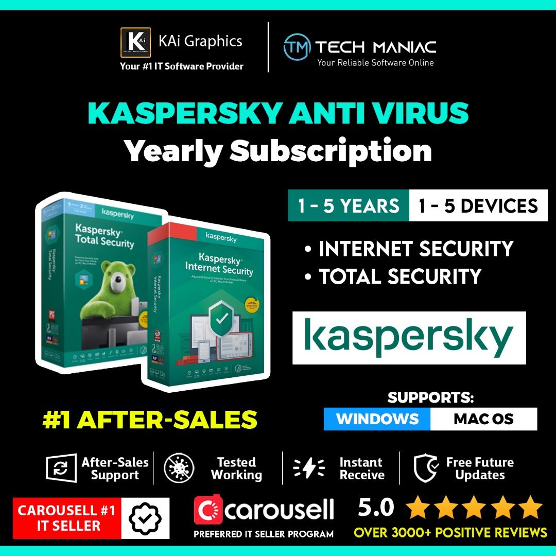⭐ Original Genuine Kaspersky Antivirus Software for Windows & MacOS | TOTAL SECURITY | INTERNET SECURITY | 1-3 Devices 1-2 years - Latest Version⭐628630595141141117