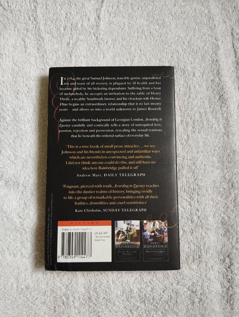 According to Queeney - Beryl Bainbridge (Category: Storybooks) located in Santa Elena. Submitted by rereadit (Listing ID 1373175966, Image 3). Description: 💰MOP: GCash/Maya 📦MOD: J&T REMINDER: These books are preloved, unless stated otherwise, some might have flaws such as scratches, tanning, etc. Rest assured that we will inform you about the condition of the books. Please manage your expectations🫶🏻.