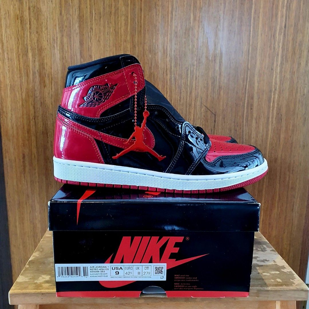 Air Jordan Patent Bred, Luxury, Sneakers Footwear on Carousell