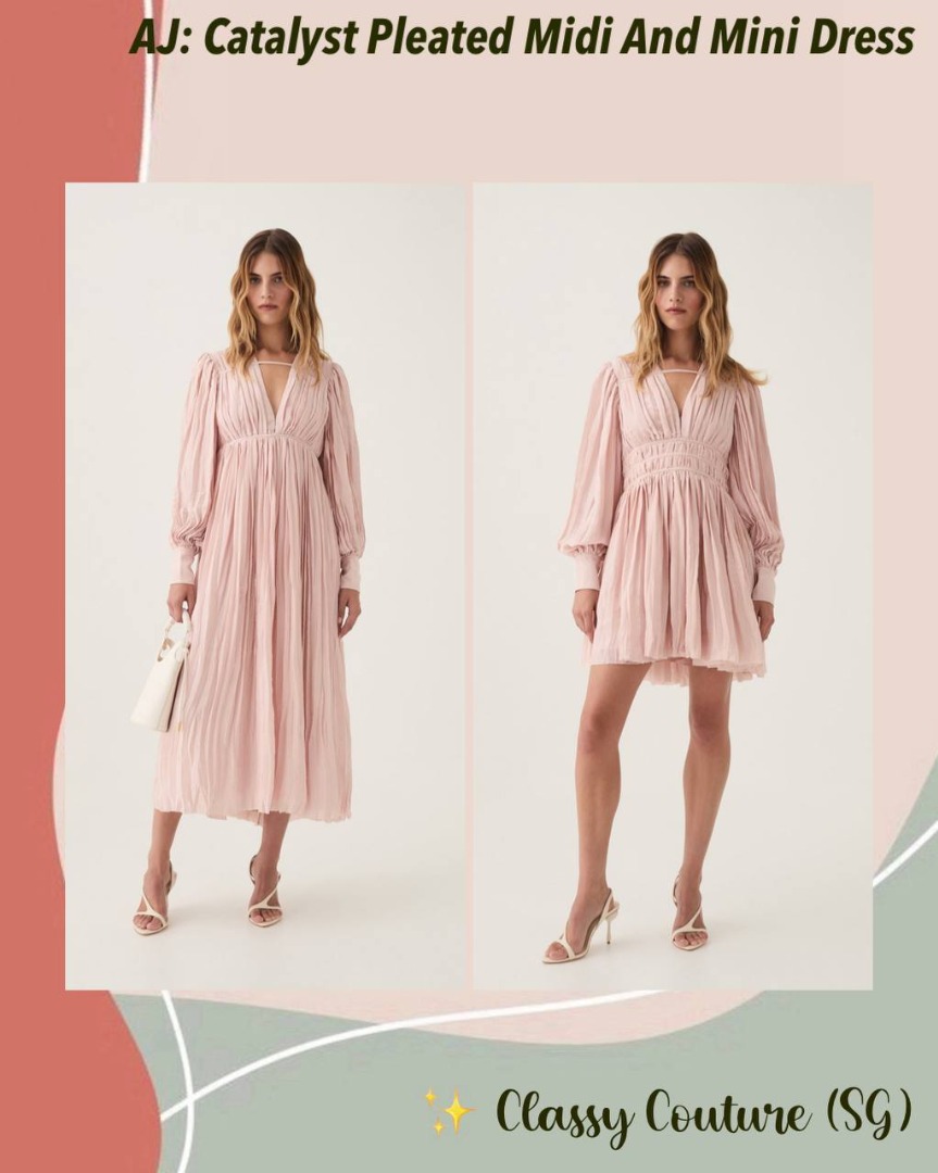 aje catalyst pleated midi dress Catalyst Pleated Midi Dress | Blush Pink