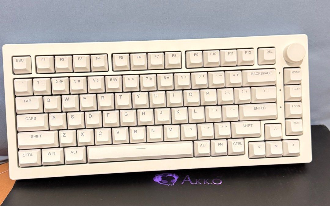 AKKO 5075S Mechanical Keyboard (Category: Computer Keyboard) located in Bustos. Submitted by qtpotati (Listing ID 1373209445, Image 1). Description: Gasket Mount Keyboard with Knob (wired version); Akko ASA Shine-through PBT Keycaps; Comes with the new Akko TPU Double Shot Plate Mount Stabilizer; Poron Plate Foam + Case Foam; Rotary Knob: Color Matching and with an Extra Golden one; Support Akko Cloud Driver; Accessory: Switch puller, keycap pull