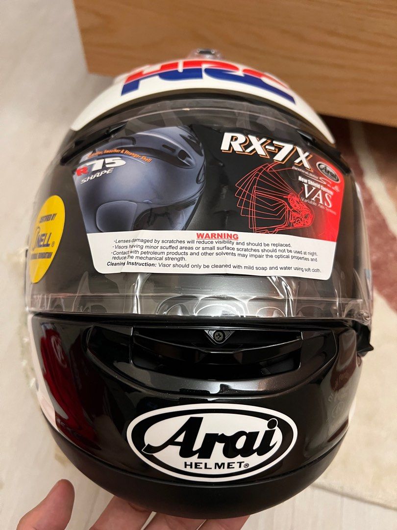Arai RX7 HRC limited edition Helmet Honda HRC (Category: Motorcycle Accessories) located in Singapore. Submitted by rtcs (Listing ID 1373106885, Image 2). Description: Brand new collector item. Box and all accessories included. Kept in cool dry condition . Never worn . Size M Arai RX7 full face helmet .