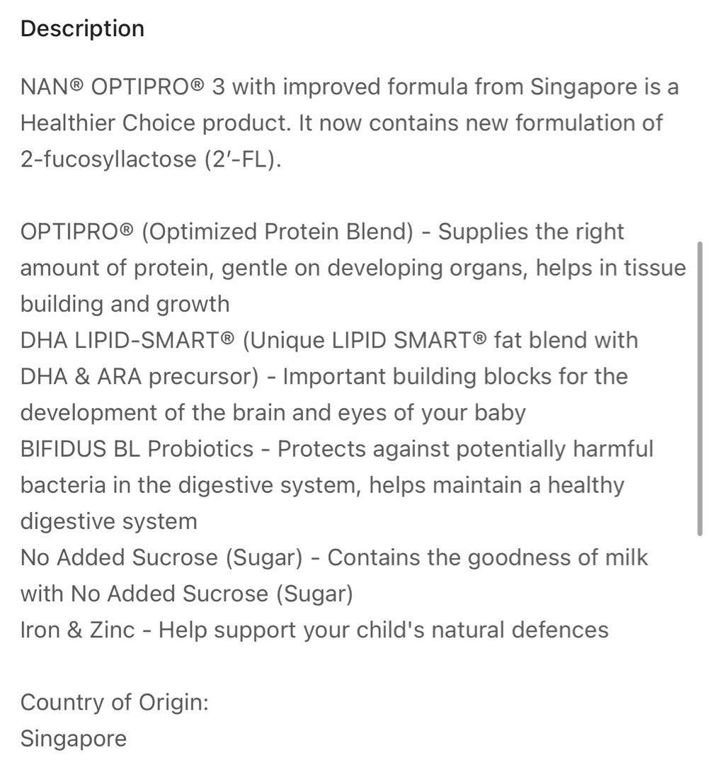 (BN) Nestle NAN Optipro Stage 3 Growing Up Milk Formula 1.6kg - From 12 Months (Category: Breastfeeding & Bottle Feeding) located in Singapore. Submitted by TB.PlusShopper (Listing ID 1373174371, Image 2). Description: 6 cans available Price listed is per can. Self Collect Take all 6 for $450..